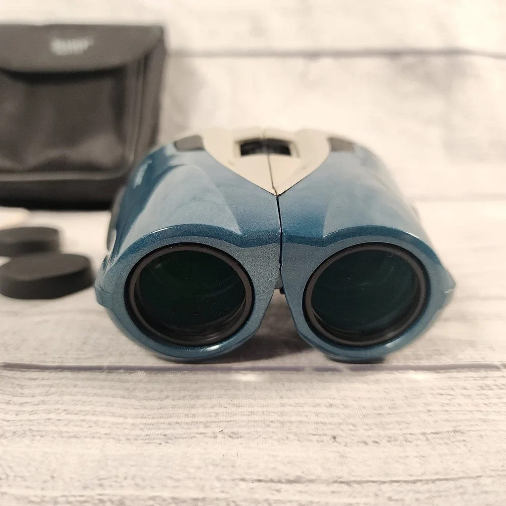 Stauer Optics Compact Zoom Binoculars 20-80x28 Teal Silver with Case & Manual